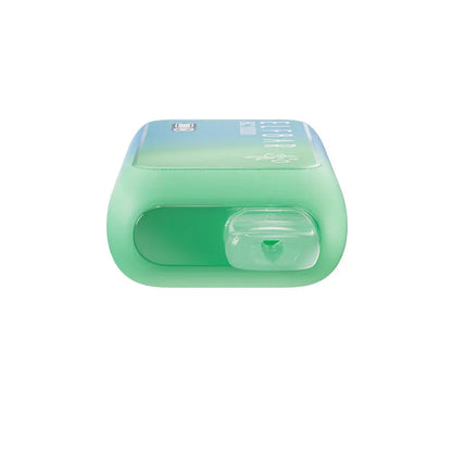 Top view of an ELFBAR BC10000 Blueberry Mint disposable vape showing the clear plastic mouthpiece and a green and blue gradient body with the ELFBAR BC10000 logo.