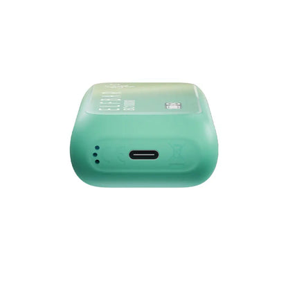Bottom view of a mint green ELFBAR BC10000 Fuji Ice disposable vape showing the USB-C charging port and airflow holes against a white background.