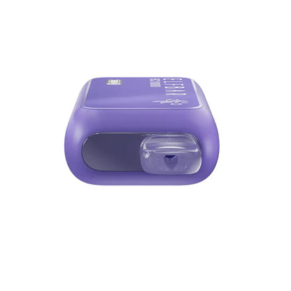 Top-down view of a purple ELFBAR BC10000 Grape Ice disposable vape featuring a clear plastic mouthpiece and white ELFBAR BC10000 branding on the side.