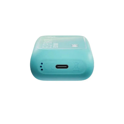 Bottom view of a light blue ELFBAR BC10000 Miami Mint disposable vape showing the USB-C charging port and air intake holes on a white background.