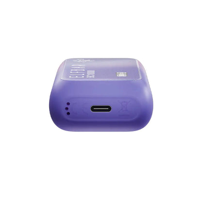 Bottom view of a purple ELFBAR BC10000 Sakura Grape disposable vape showing the USB-C charging port and airflow holes on a white background.