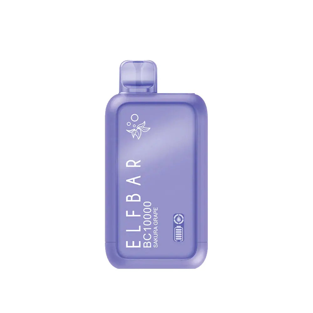 A purple ELFBAR BC10000 Sakura Grape disposable vape with a translucent mouthpiece and white text on a solid background.