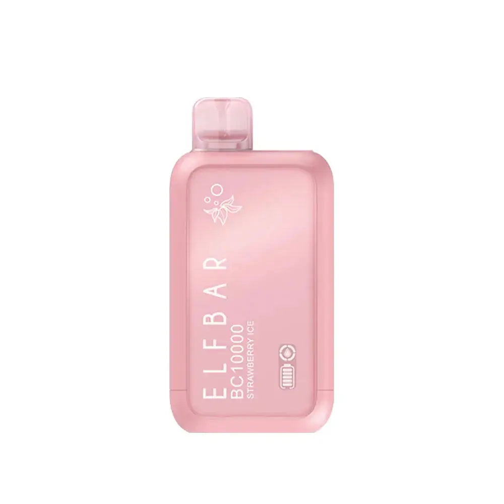 A light pink ELFBAR BC10000 Strawberry Ice disposable vape featuring a translucent mouthpiece and white text on a smooth matte finish.