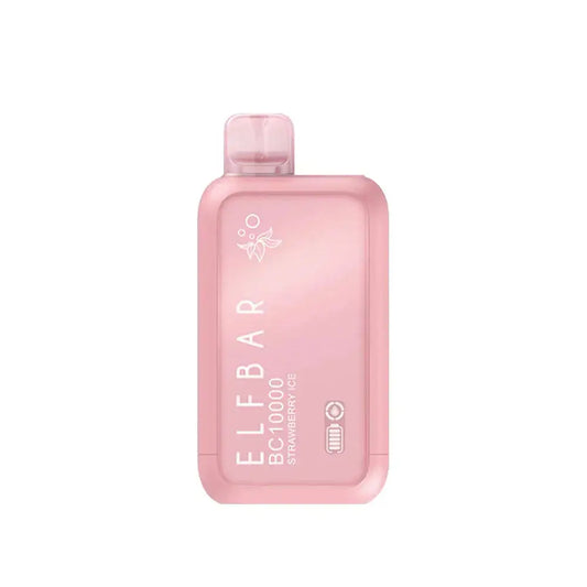 A light pink ELFBAR BC10000 Strawberry Ice disposable vape featuring a translucent mouthpiece and white text on a smooth matte finish.