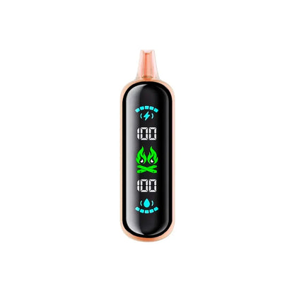 An ELFBAR GH20000 Berry Blast disposable vape featuring a black digital display screen with illuminated battery and e-liquid indicators, green flame icons, and a transparent pink mouthpiece.
