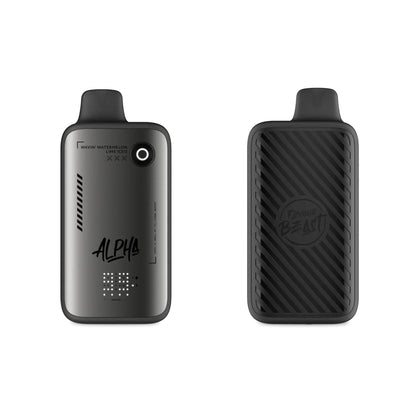 Two Flavour Beast Alpha 80k disposable vapes in Wavin' Watermelon Lime Iced flavor are displayed against a black background, showing the metallic grey front with a digital display and the textured black back panel with the brand logo.