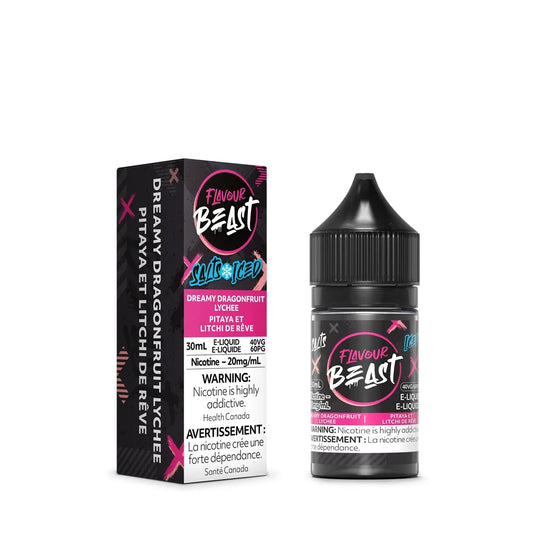 e-liquid, featuring a black design with pink and blue accents, labeled with 20