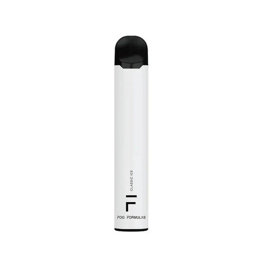 A white Fog Formulas 1600 Classic Ice disposable vape with a black mouthpiece and base, featuring the Classic Ice flavor name and Fog Formulas logo printed on the lower half.