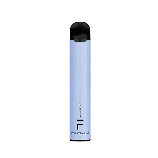 A light blue Fog Formulas 1600 Kiwi Berry Ice disposable vape pen with a black mouthpiece and base, featuring the Fog Formulas logo and flavor name printed on the side.